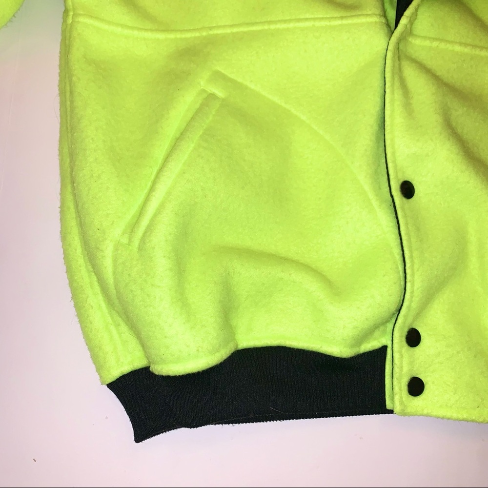 v i n t a g e :: Electric Fleece Bomber Jacket Rare 80s Neon Yellow - Picture 6 of 13